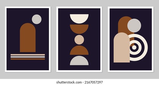 Collection of posters. Minimalism style. With a modern boho style design. Cubism. Composition of simple figures. Design for drawing, logo, posters, invitations, greeting cards. Abstraction.