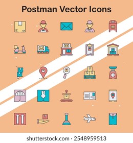 Collection of postman icons representing postal services and mail delivery suitable for communication and logistics themes.