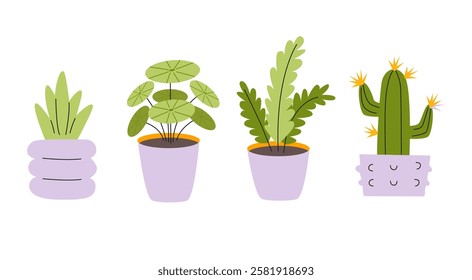 Collection of Potted Plants Illustration.