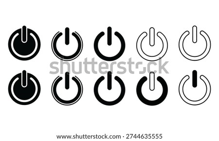 A collection of power button silhouettes in various styles and shades