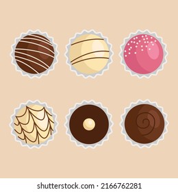 Collection of praline chocolates. Vector color illustration. Set of candy icons