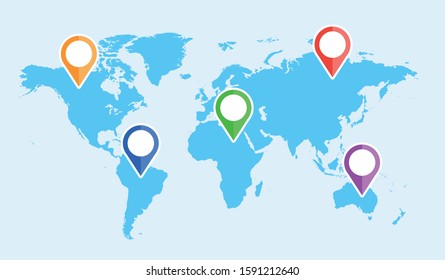 Collection of precise world maps and colorful markers