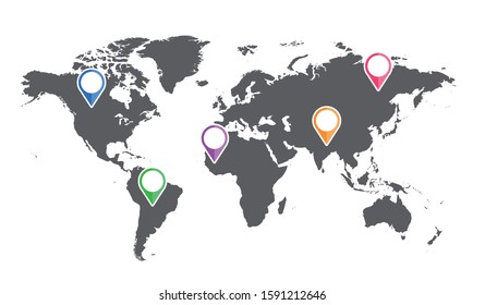 Collection of precise world maps and colorful markers