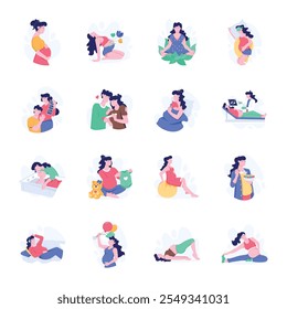 Collection of Pregnancy Flat Style Illustrations 

