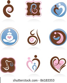 Collection of pregnancy and motherhood icons and logos