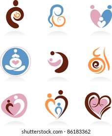 Collection of pregnancy and motherhood icons and logos