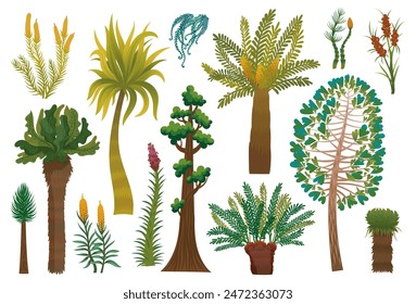 Colección de plantas prehistóricas. Naturaleza salvaje antigua.