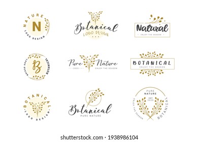 Collection of Premade Hand Drawn Logo with Wild Flower and Leaves. Logo for spa and beauty salon, boutique, organic shop, wedding, floral designer, interior, photography, cosmetic. Floral element