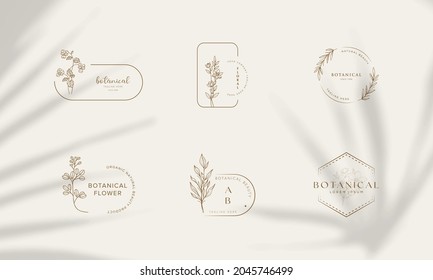 Collection of Premade Hand Drawn Logo with Wild Flower and Leaves. Logo for spa and beauty salon, boutique, organic shop, wedding, floral designer, interior, photography, cosmetic. Floral element