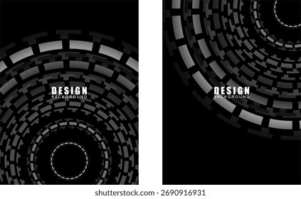 Kollektion von hochwertigen Hintergrunddesigns mit 3D schwarzen kreisförmigen Luxusmotiven. Vektor horizontale Vorlage, für digitale Business-Banner, Einladung, Luxus-Gutschein, Geschenkgutschein, etc.