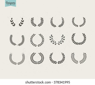 Collection of premium circular black vector laurel wreaths or circlets for heraldry antiquity award victory and excellence