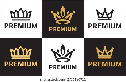 Uma coleção de logotipos premium da coroa em esquemas de cores preto e dourado