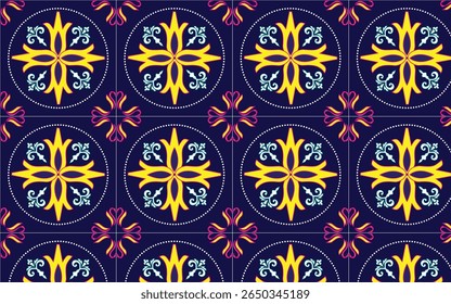 Coleção de Azulejo de flor marroquina Premium. Padrões coloridos sem emenda no estilo azulejo. Azulejo coleção oriental texturas sem costura. Portugal espanhol cerâmica. Vetor