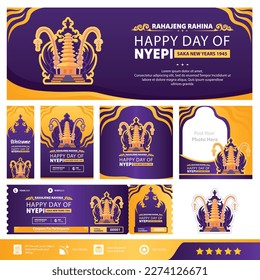 
Collection of premium Nyepi day vector design templates. design with purple background. This design contains poster designs, banners,raffle tickets,stickers, instagram posts,stand banners and twibbon