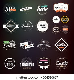 Collection of premium quality badges and labels for designers. Vector illustrations for e-commerce, product promotion, advertising, sell products, discounts, sale, clearance, the mark of quality.    