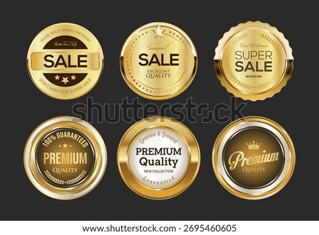 Collection of premium quality and customer satisfaction warranty guaranteed golden badges and emblem 
