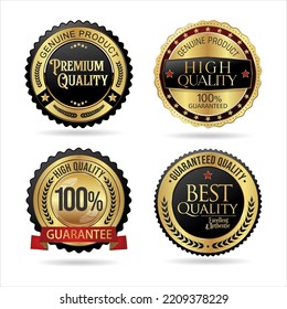 Collection of Premium quality gold and black badge retro design vector illustration 