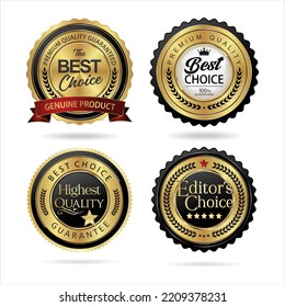 Collection of Premium quality gold and black badge retro design vector illustration 