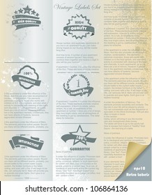 Collection of Premium Quality and Guarantee Labels on the Old Newspaper