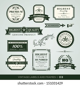 Collection of Premium Quality and Guarantee Labels with retro vintage styled design