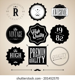 Collection of Premium Quality and Guarantee Labels with retro vintage styled design