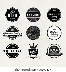 Collection of Premium Quality and Guarantee Labels with retro vintage styled design