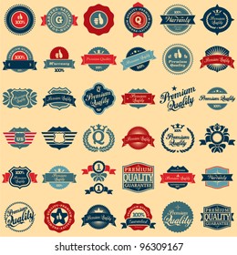 Collection of Premium Quality and Guarantee Labels retro vintage style design. 100% Premium Quality Guarantee vector sign set.