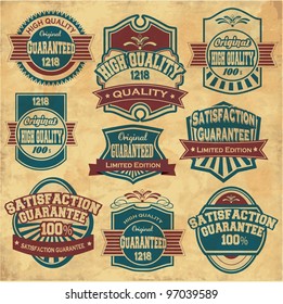 Collection of Premium Quality and Guarantee Labels with retro vintage styled design