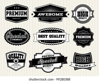 Collection of Premium Quality and Guarantee Labels with retro vintage styled design