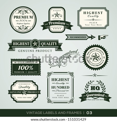 Collection of Premium Quality and Guarantee Labels with retro vintage styled design