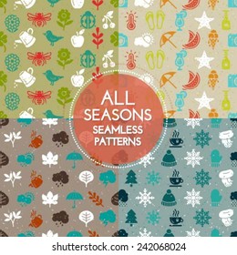 Collection of premium quality seamless patterns with all season icons and design elements