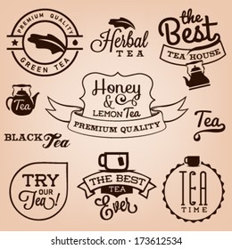 Collection of Premium Quality Tea Badges and Labels in Vintage Style