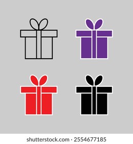 collection Present gift box icon. Vector isolated elements. Christmas gift icon illustration vector symbol. Surprise present linear design.