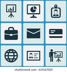 Collection Of Presenting Man, Payment, Suitcase And Other Elements. Also Includes Symbols Such As Chart, Handbag, Id.