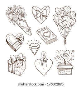 Collection of presents. Sketch vector elements for romantic design