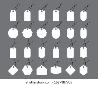 Collection Price tag labels in different shapes. Set of Empty stickers. Gift box tags or sale shopping labels with rope. Blank labels template price tags 