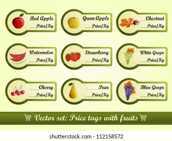 Collection of price tags with fruits