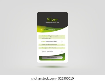 Collection of pricing plans for websites and applications. Hosting table banner. Vector illustration