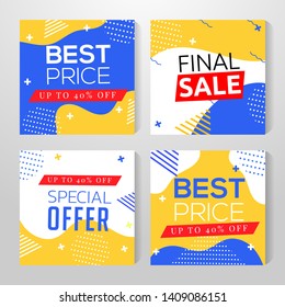 Collection of pricing plans for websites and social media facebook instagram ad. Hosting table banner. blue yellow white red