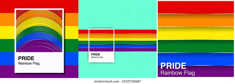 Collection of Pride Rainbow Flags art posters. Color Palette Concept. For LGBTQ Pride month and inclusivity. For Design elements, posters, cards, social media, banner, web. Vector Illustration.