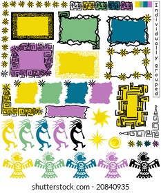 Collection of primitive Aztec style,frames,borders,background and design elements