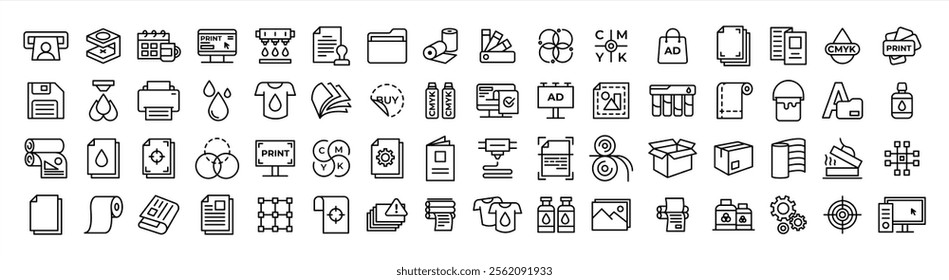 Collection of printing line icons.Pixel Editable stroke, vector 10 eps.