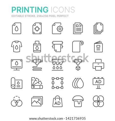 Collection of printing related line icons. 256x256 Pixel Perfect. Editable stroke