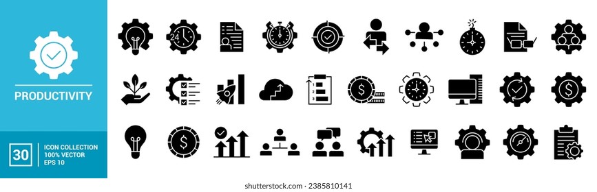 Collection of Productivity icon, management, workflow, tasks, multitasking, growth, routine, vector icon template editable and resizable EPS 10