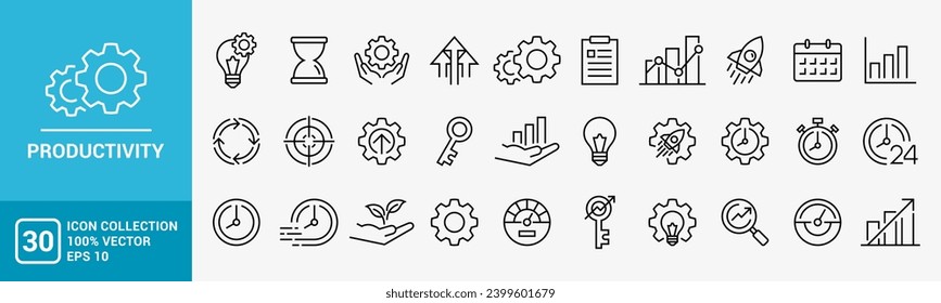 Collection of Productivity icon, management, workflow, tasks, multitasking, growth, routine, vector icon template editable and resizable EPS 10