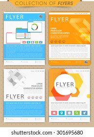 Collection of professional business flyer, template or corporate brochure with colorful abstract design.