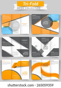 Collection of professional business trifold, flyer, template or brochure with front and back page view.