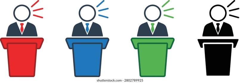 Collection of professional icons featuring a person at a podium, perfect for business and public speaking themes.