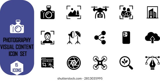 A collection of professional vector icons representing various aspects of photography