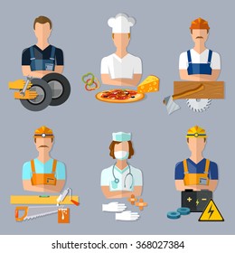 Collection professions set mechanic cook carpenter builder doctor electrician 